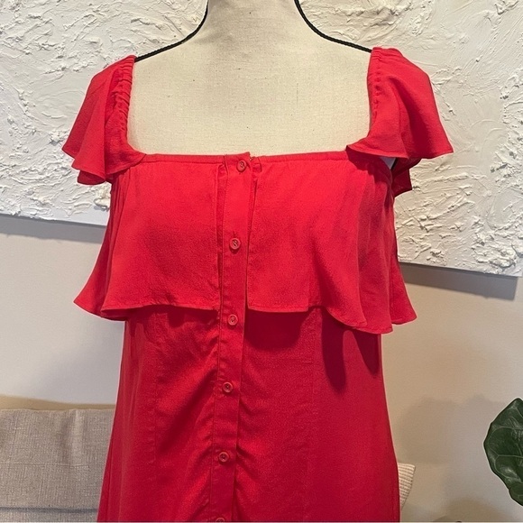 Revolve Privacy Please Norval Off Shoulder Button Dress Red Sz S - Picture 3 of 9